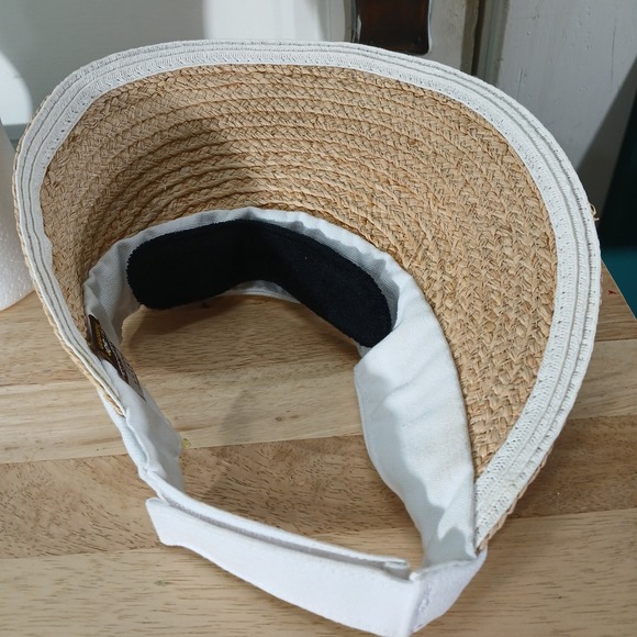 Sun N‎ Sand Headwear Straw Visor UPF 50+ Tan Beige White Beach Vacation - Picture 5 of 6